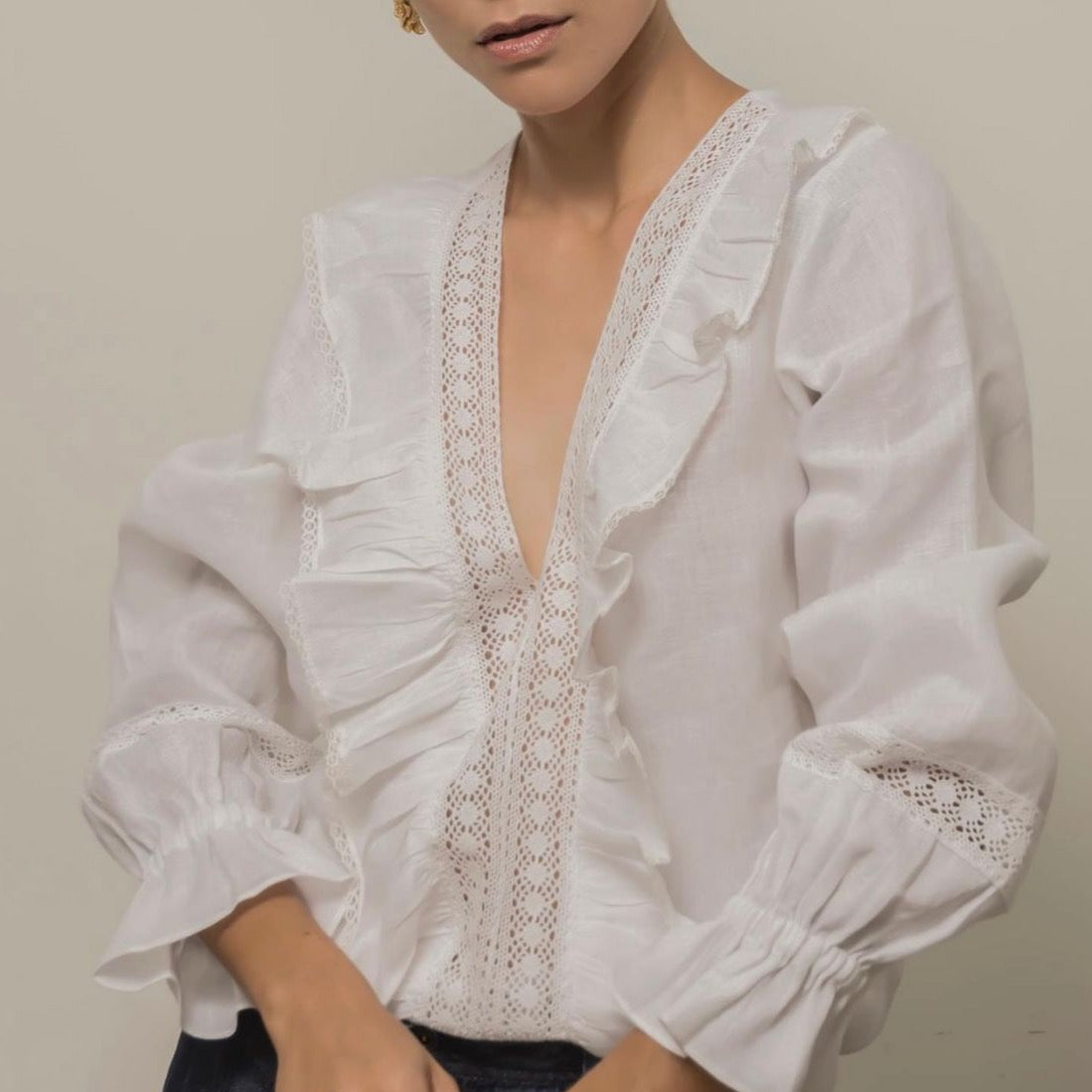 Camisas de lino olan con trencillas