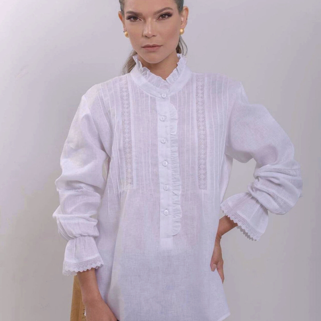 Olan Ropa Camisas de lino olan con trencillas – Marubpanama